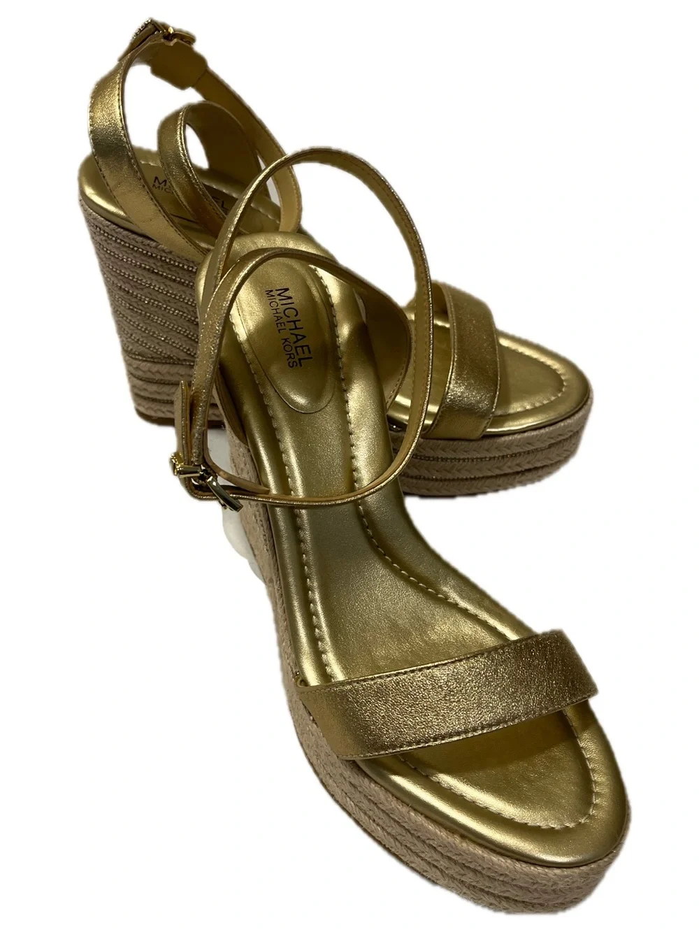 Michael Kors Metallic Gold Espadrille Wedge Sandals Platforms Women’s Size 8.